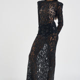 Abito donna lungo in pizzo con paillettes nero 2611AB NERO ACTUALEE 