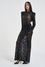 Abito donna lungo in pizzo con paillettes nero 2611AB NERO ACTUALEE 