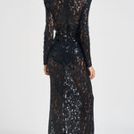 Abito donna lungo in pizzo con paillettes nero 2611AB NERO ACTUALEE 