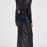 Abito donna lungo in pizzo con paillettes nero 2611AB NERO ACTUALEE 