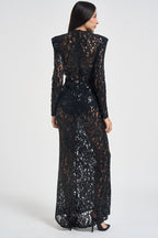 Abito donna lungo in pizzo con paillettes nero 2611AB NERO ACTUALEE 