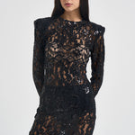 Abito donna lungo in pizzo con paillettes nero 2611AB NERO ACTUALEE 
