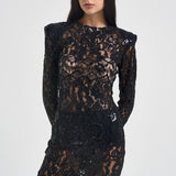 Abito donna lungo in pizzo con paillettes nero 2611AB NERO ACTUALEE 
