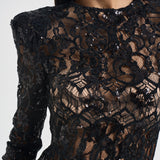 Abito donna lungo in pizzo con paillettes nero 2611AB NERO ACTUALEE 