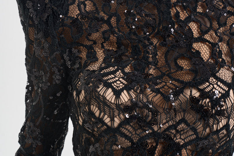 Abito donna lungo in pizzo con paillettes nero 2611AB NERO ACTUALEE 