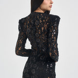 Abito donna lungo in pizzo con paillettes nero 2611AB NERO ACTUALEE 