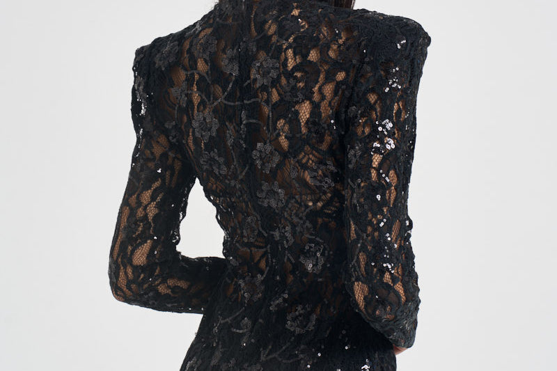 Abito donna lungo in pizzo con paillettes nero 2611AB NERO ACTUALEE 