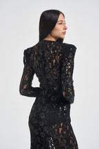 Abito donna lungo in pizzo con paillettes nero 2611AB NERO ACTUALEE 
