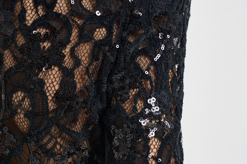 Abito donna lungo in pizzo con paillettes nero 2611AB NERO ACTUALEE 