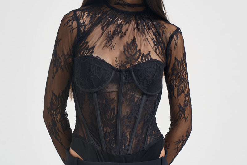 Body donna con corsetto in pizzo nero 2613BU NERO ACTUALEE 