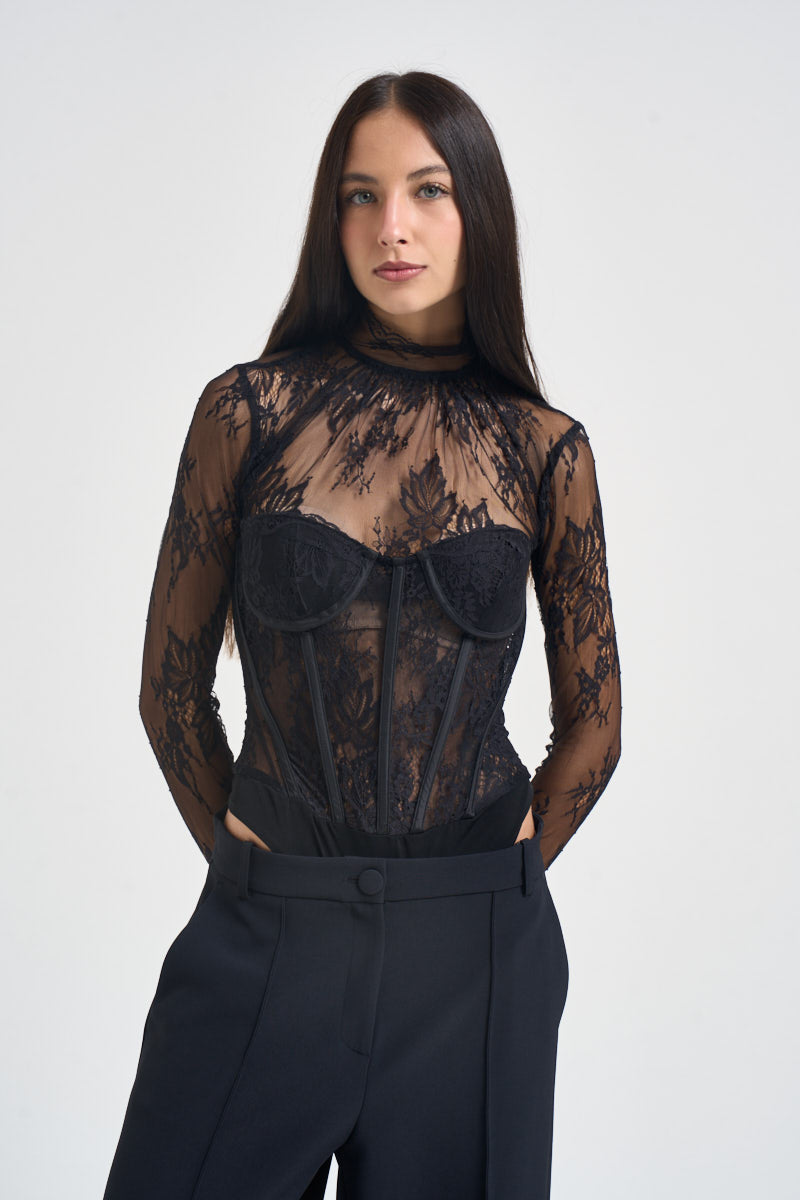 Body donna con corsetto in pizzo nero 2613BU NERO ACTUALEE 