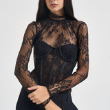 Body donna con corsetto in pizzo nero 2613BU NERO ACTUALEE 