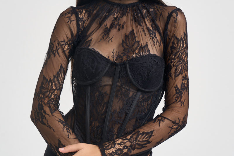 Body donna con corsetto in pizzo nero 2613BU NERO ACTUALEE 