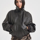 Giacca donna in pelle marrone scuro 700 MORO ACTUALEE 