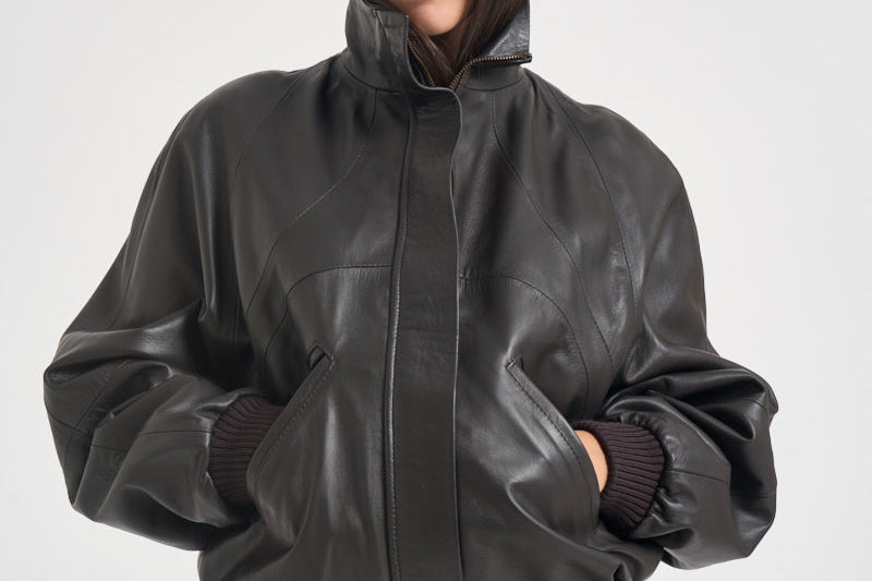 Giacca donna in pelle marrone scuro 700 MORO ACTUALEE 