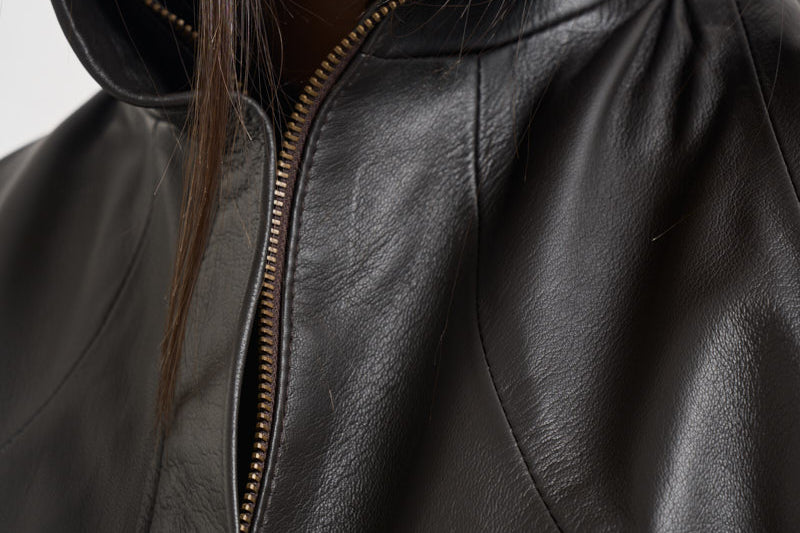 Giacca donna in pelle marrone scuro 700 MORO ACTUALEE 