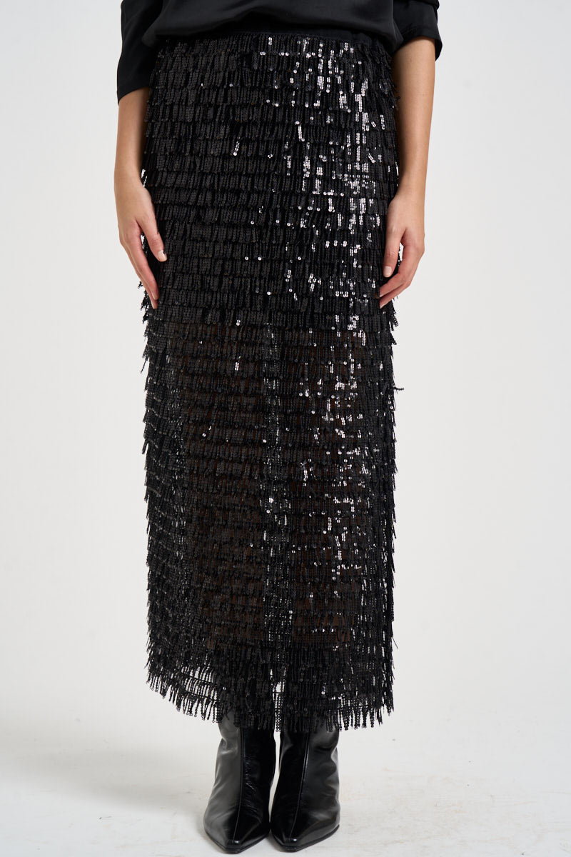 Gonna donna lunga con paillettes nera CY149 NERO ACTUALEE 