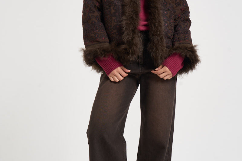 Giacca donna Sando con ricami marrone scuro SANDO1JKT CHOCOLAT ANTIK BATIK 