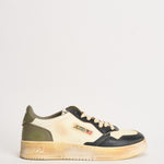 Sneakers uomo Super Vintage bianca, nera e verde militare AVLM SV06 AUTRY 
