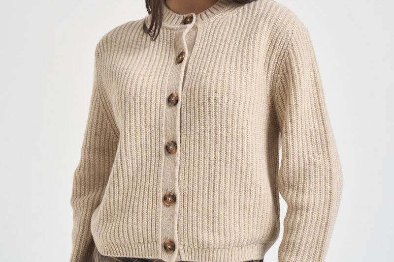 Cardigan donna in maglia a coste beige LKN1817 CR52 BARBOUR 