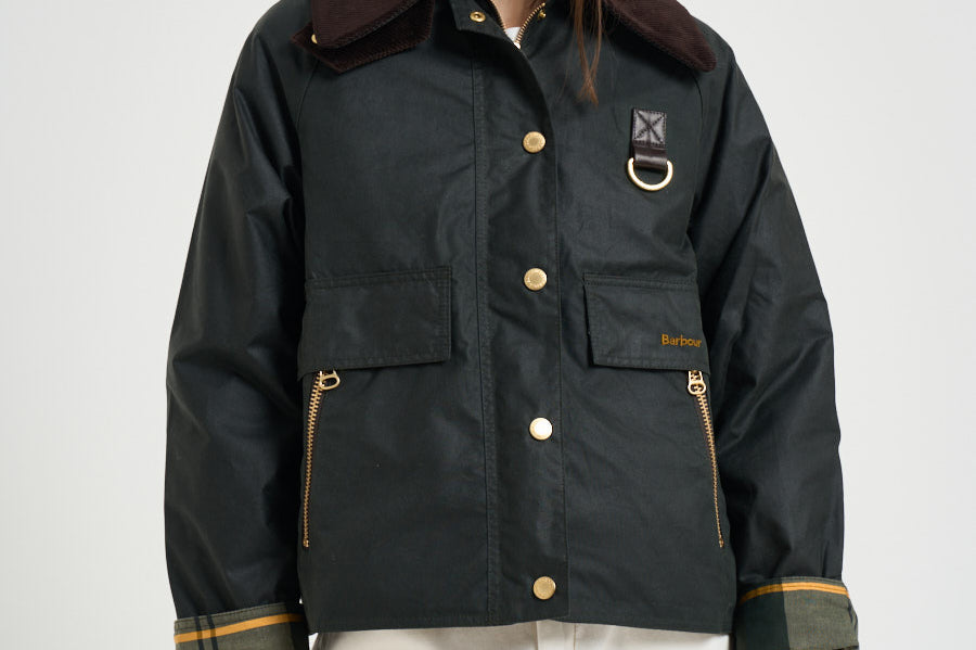 Giacca donna Catton Wax in cotone cerato verde scuro LWX1333 SG51 BARBOUR 