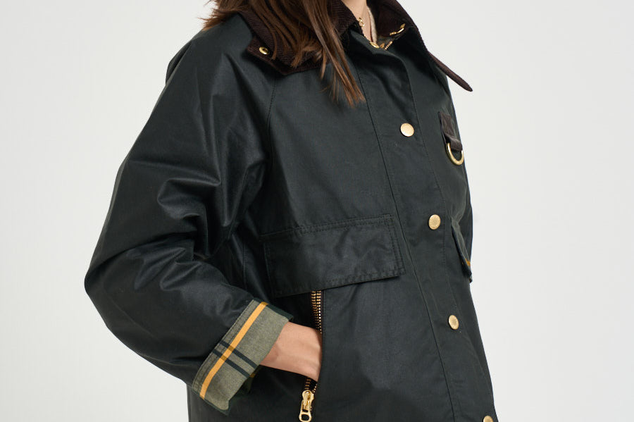 Giacca donna Catton Wax in cotone cerato verde scuro LWX1333 SG51 BARBOUR 