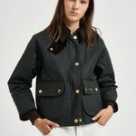 Giacca donna Beadnell Waxed verde petrolio e marrone LWX1403 SG51 BARBOUR 