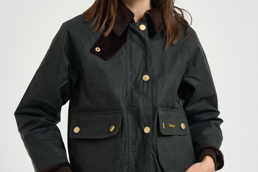 Giacca donna Beadnell Waxed verde petrolio e marrone LWX1403 SG51 BARBOUR 