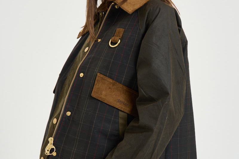 Giacca donna Irene wax motivo tartan verde oliva LWX1557 OL71 BARBOUR 
