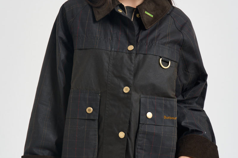 Giacca donna Spey Wax in cotone cerato tartan verde LWX1584 OL71 BARBOUR 