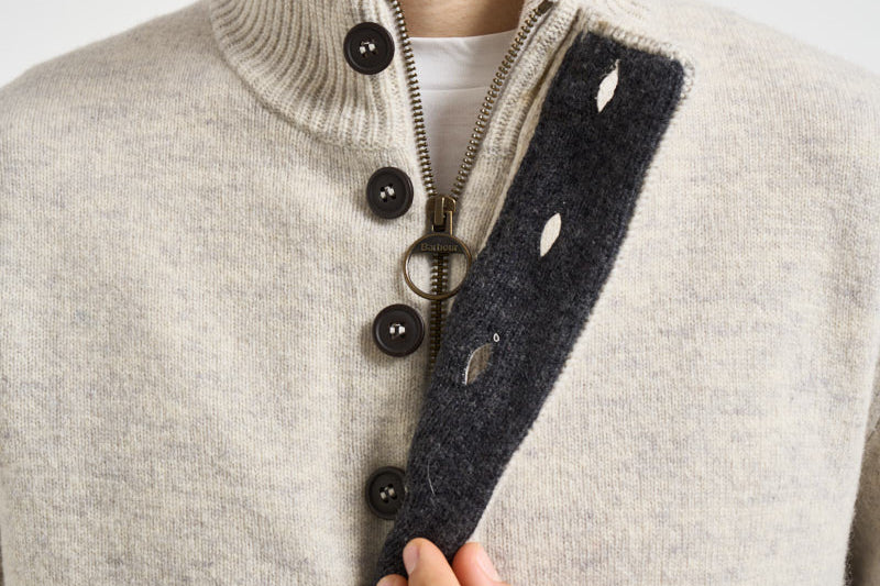 Maglia uomo mezza zip e bottoni grigio chiaro mèlange MKN0585 BE14 BARBOUR 
