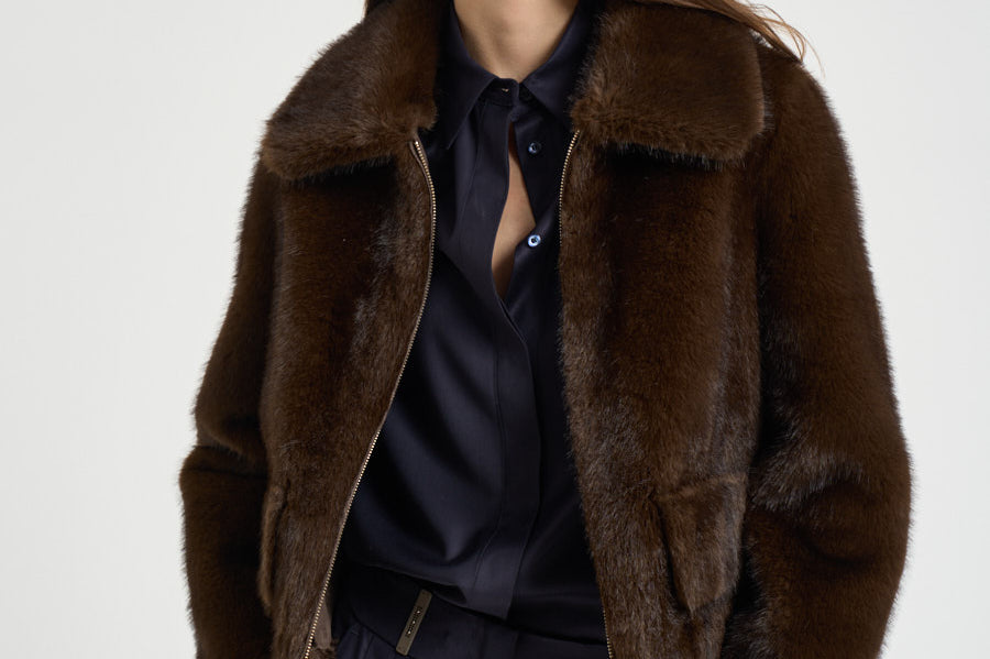 Giacca donna in pelliccia marrone 7362 V02MORO BULLY 