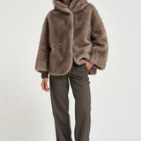 Giacca donna in pelliccia con cappuccio taupe 7363 V05TAUPE BULLY 