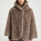 Giacca donna in pelliccia con cappuccio taupe 7363 V05TAUPE BULLY 