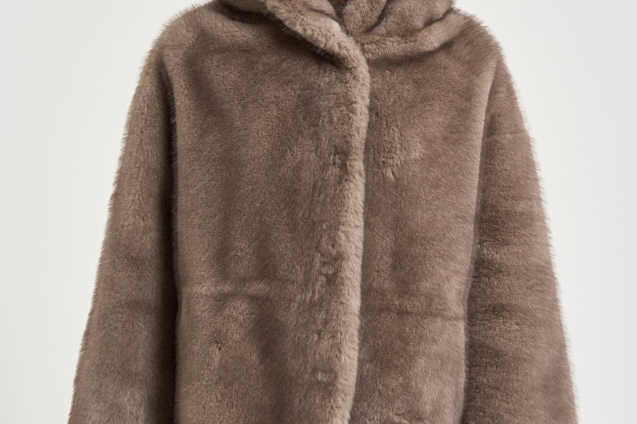 Giacca donna in pelliccia con cappuccio taupe 7363 V05TAUPE BULLY 