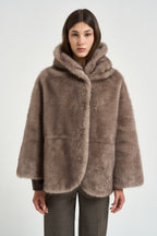Giacca donna in ecopelliccia con cappuccio taupe 7363 V05TAUPE BULLY 
