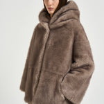 Giacca donna in pelliccia con cappuccio taupe 7363 V05TAUPE BULLY 