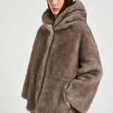 Giacca donna in pelliccia con cappuccio taupe 7363 V05TAUPE BULLY 