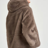 Giacca donna in pelliccia con cappuccio taupe 7363 V05TAUPE BULLY 