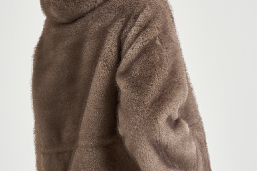 Giacca donna in pelliccia con cappuccio taupe 7363 V05TAUPE BULLY 