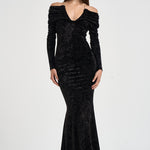 Abito donna Meryl lungo in velluto devorè nero 626FW6924V BLACK DANAME 