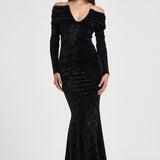 Abito donna Meryl lungo in velluto devorè nero 626FW6924V BLACK DANAME 