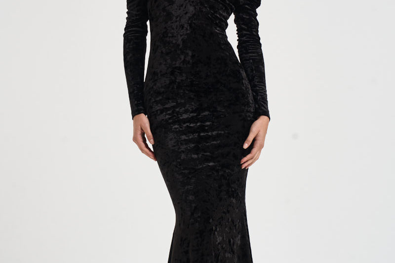 Abito donna Meryl lungo in velluto devorè nero 626FW6924V BLACK DANAME 