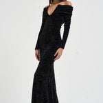 Abito donna Meryl lungo in velluto devorè nero 626FW6924V BLACK DANAME 