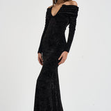Abito donna Meryl lungo in velluto devorè nero 626FW6924V BLACK DANAME 