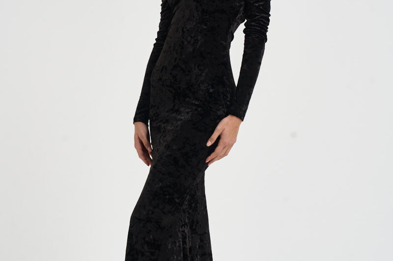 Abito donna Meryl lungo in velluto devorè nero 626FW6924V BLACK DANAME 