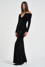 Abito donna Meryl lungo in velluto devorè nero 626FW6924V BLACK DANAME 