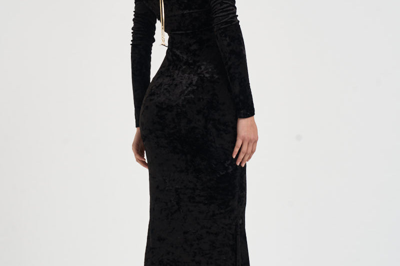Abito donna Meryl lungo in velluto devorè nero 626FW6924V BLACK DANAME 