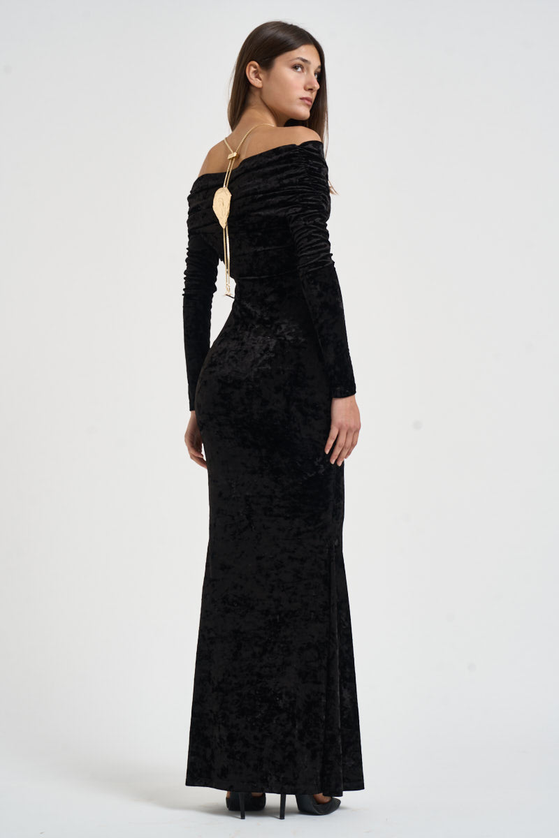 Abito donna Meryl lungo in velluto devorè nero 626FW6924V BLACK DANAME 