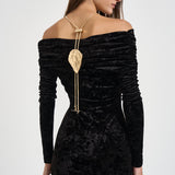 Abito donna Meryl lungo in velluto devorè nero 626FW6924V BLACK DANAME 